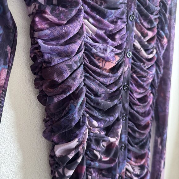 Pilcro Anthropologie Top Womens Small Purple Sheer‎ Button Up Nylon Fairy Grunge - Picture 7 of 16